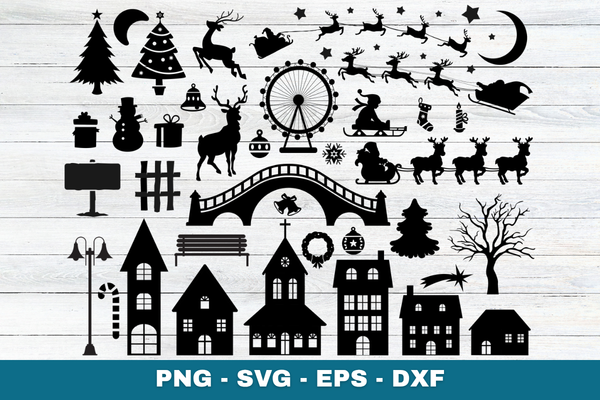 Winter Town Silhouette SVG Cut File