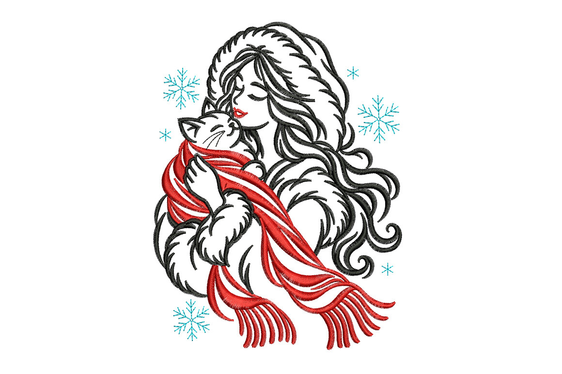 Winter Woman and Cat