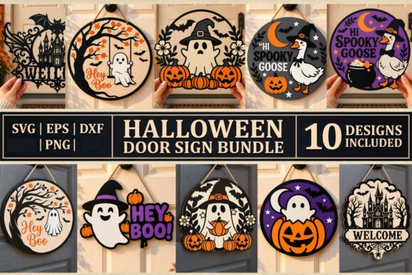 10 Halloween Door Hanger SVG Bundle