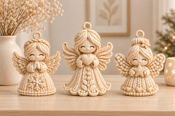 Knitted Angel Figurines STL – 3D Printable Christmas Decor Set - Image 3