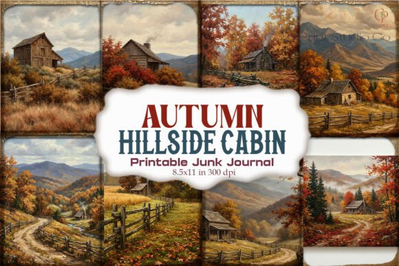 Autumn Hillside Cabin Junk Journal Pages