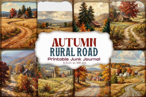 Autumn Rural Road Junk Journal Paper