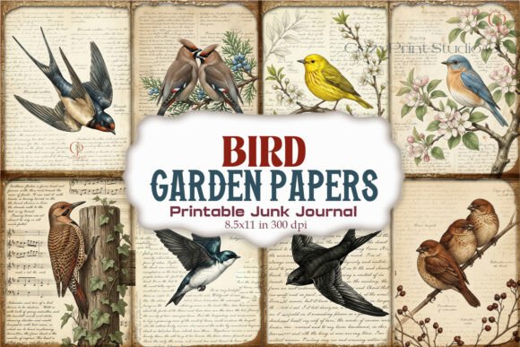 Bird Garden Junk Journal Pages | Vintage