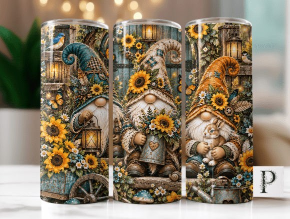 Blue Butterfly Floral Gnome Tumbler Wrap