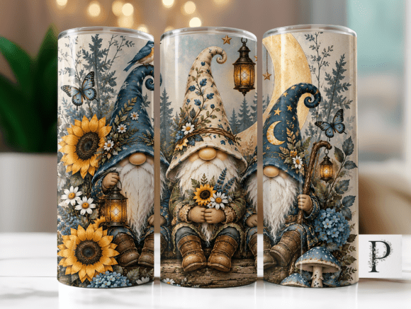 Blue Butterfly Floral Gnome Tumbler Wrap