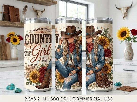 Chic Western Country Girl Tumbler Design