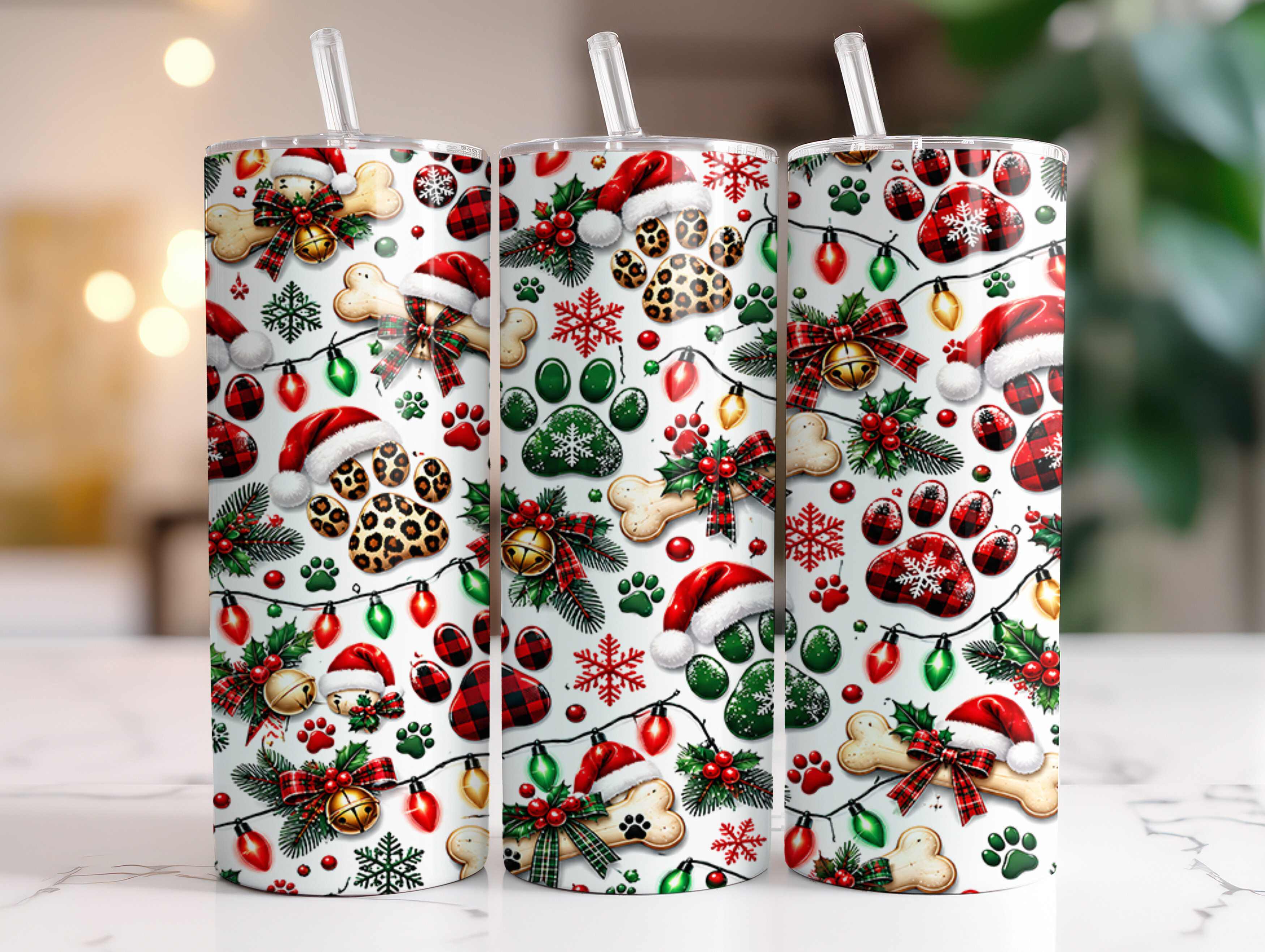 Christmas Dog Paw Print 20oz Tumbler PNG