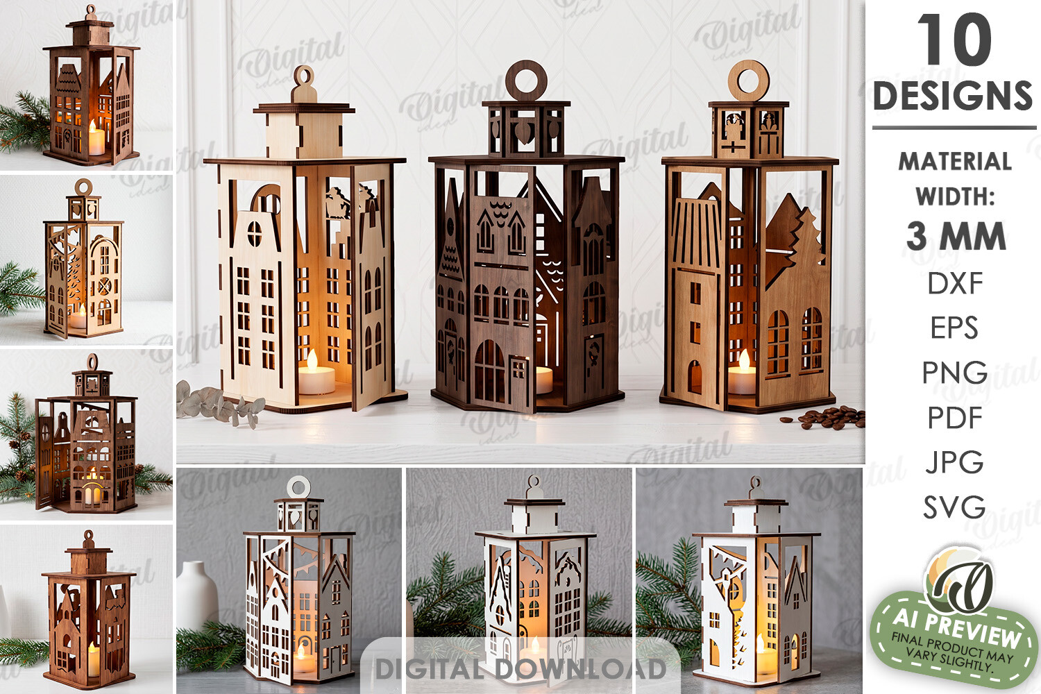 Christmas House Lanterns Bundle Laser