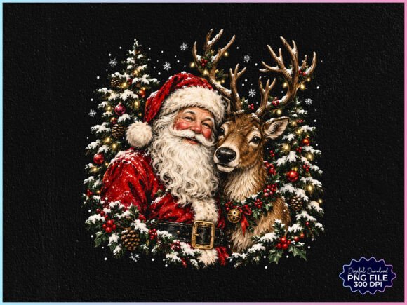 Christmas Santa and Reindeer PNG