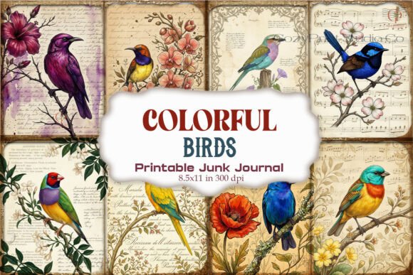 Colorful Birds Junk Journal Paper