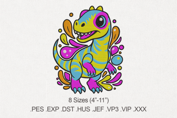 Colorful Dinosaur Embroidery Design