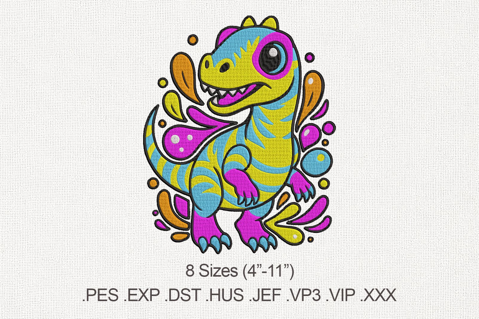 Colorful Dinosaur Embroidery Design