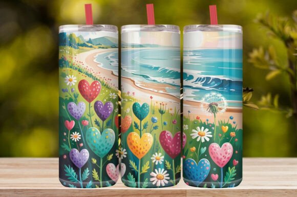 Colorful Ocean Floral Heart Tumbler Wrap