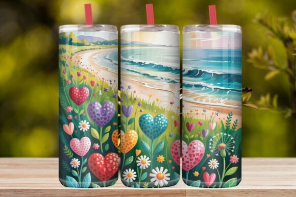 Colorful Ocean Floral Heart Tumbler Wrap