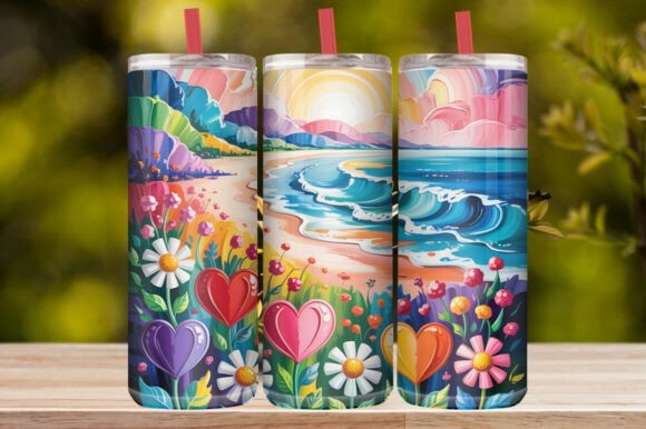 Colorful Ocean Floral Heart Tumbler Wrap