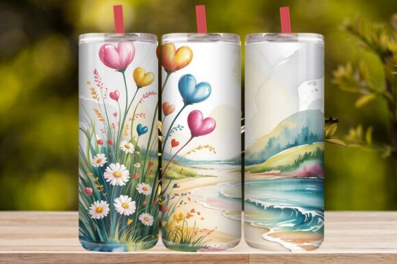 Colorful Ocean Floral Heart Tumbler Wrap