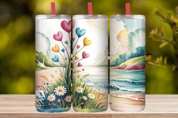 Colorful Ocean Floral Heart Tumbler Wrap