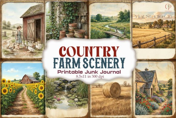 Country Farm Scenery Junk Journal Pages