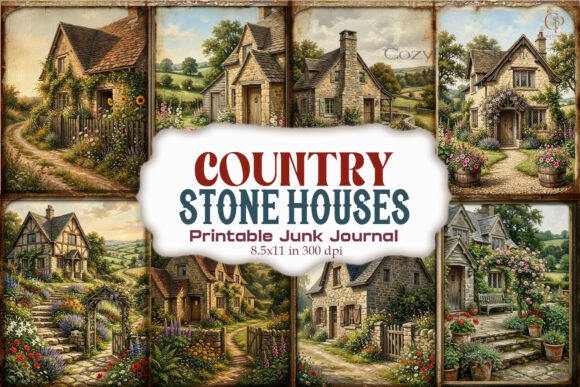 Country Stone Houses Junk Journal Pages