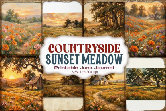 Countryside Sunset Meadow Junk Journal