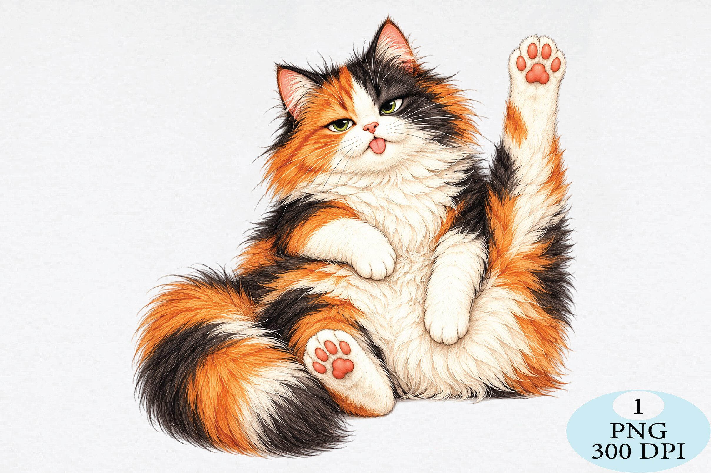 Cute Calico Cat with Raised Paw PNG