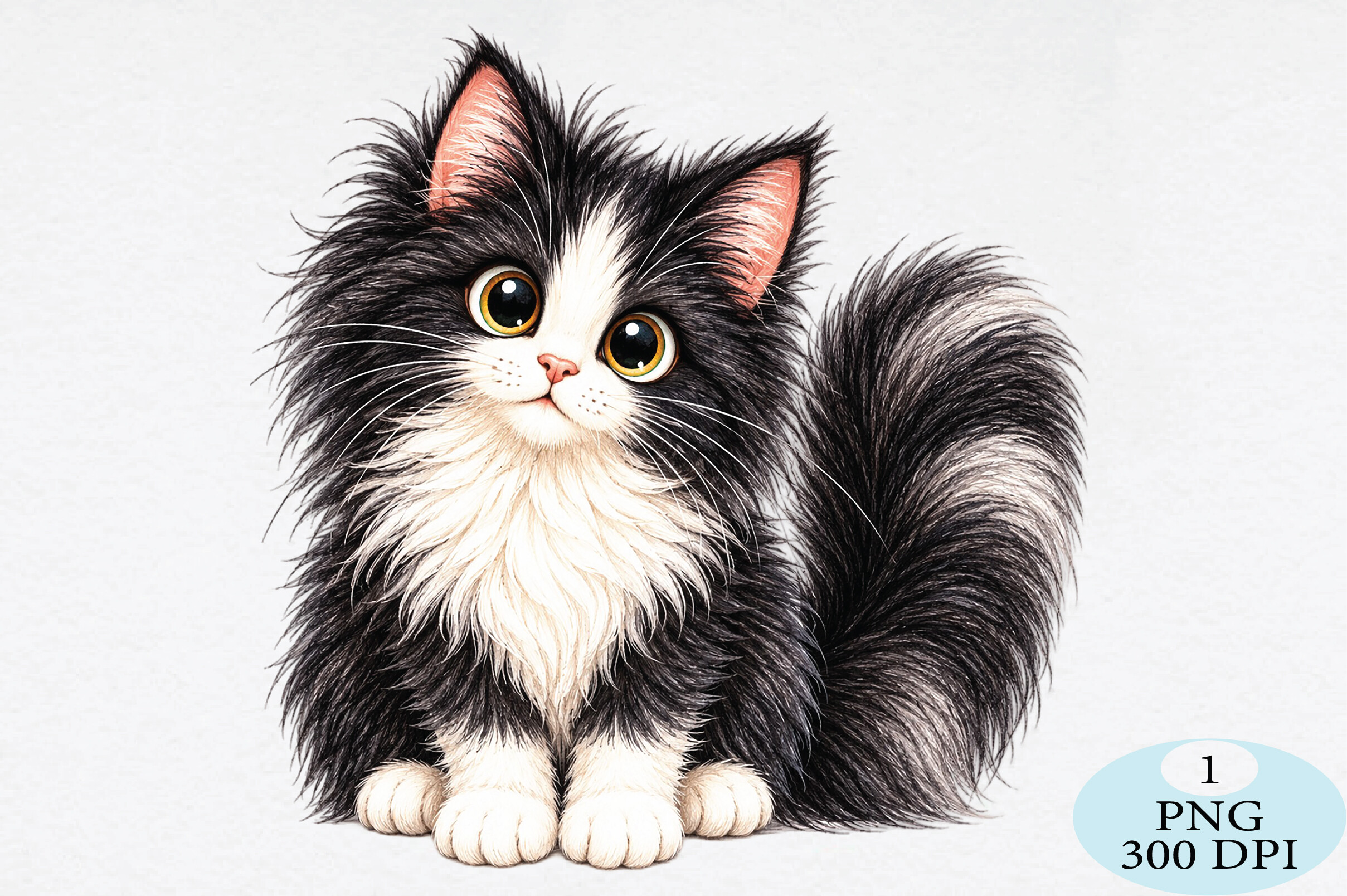 Cute Fluffy Black and White Kitten PNG