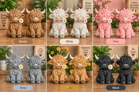 Cute Highland Cow 3D STL Bundle - 2 Fluffy Calf Models for Resin & FDM Printing - Image 2