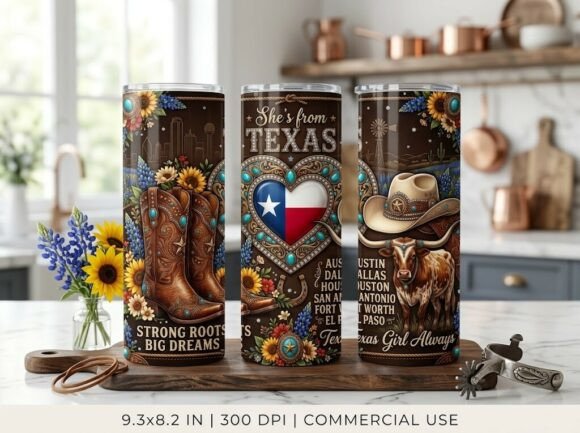 Cute Texas Cowgirl Boots Tumbler Design