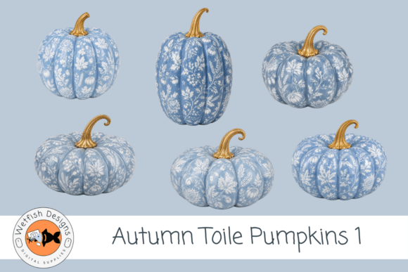 Fall Autumn Toile PNG Pumpkins 1