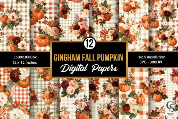Fall Gingham Bouquet Flowers Pattern