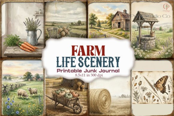 Farm Life Scenery Junk Journal Paper