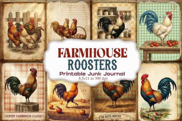 Farmhouse Roosters Junk Journal Pages