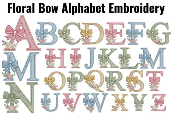 Floral Bow Alphabet Embroidery