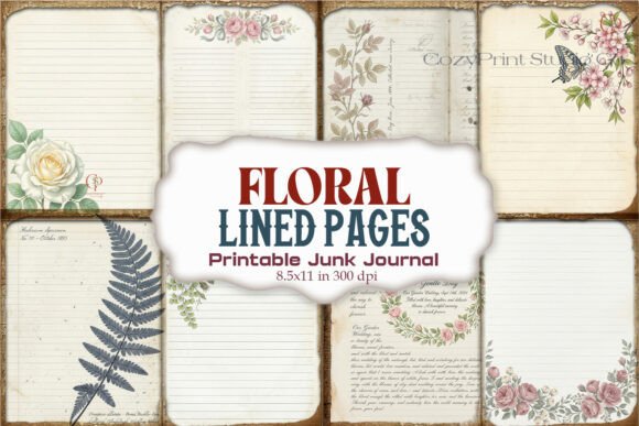 Floral Lined Pages Junk Journal Paper