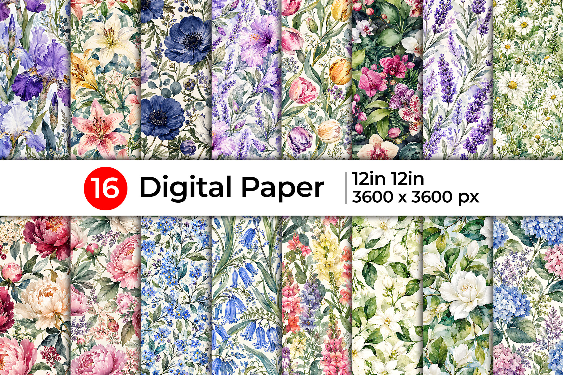Floral Watercolor Pattern Bundle