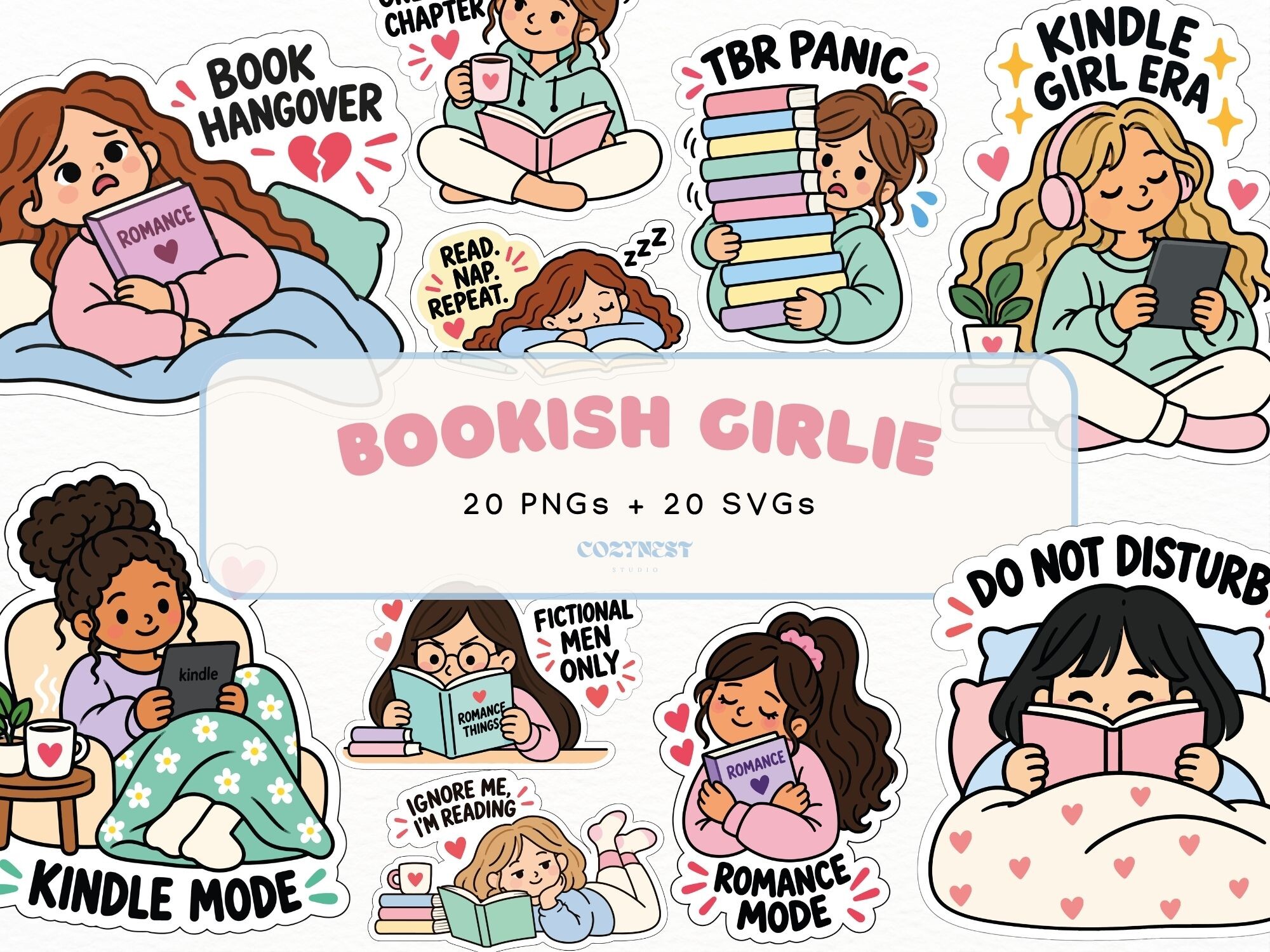 Funny Book Lover Clipart, Book Girlie