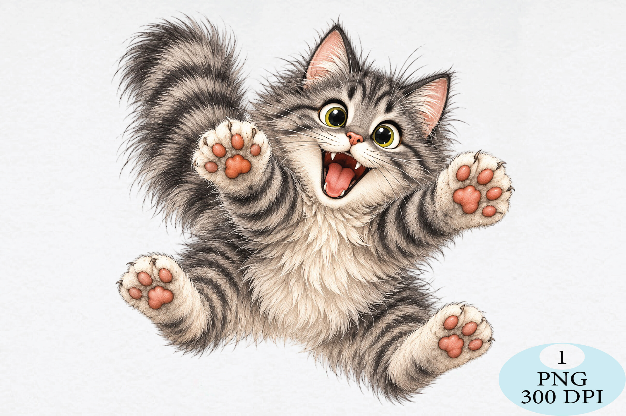 Funny Gray Cat Jumping PNG