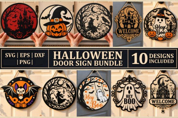 Halloween Door Sign Bundle 10 Spooky SVG