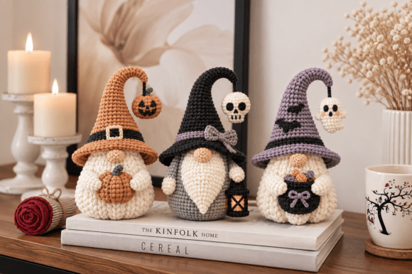 Halloween Witch Gnome STL Bundle – 3 Knitted-Style 3D Print Files - Image 1