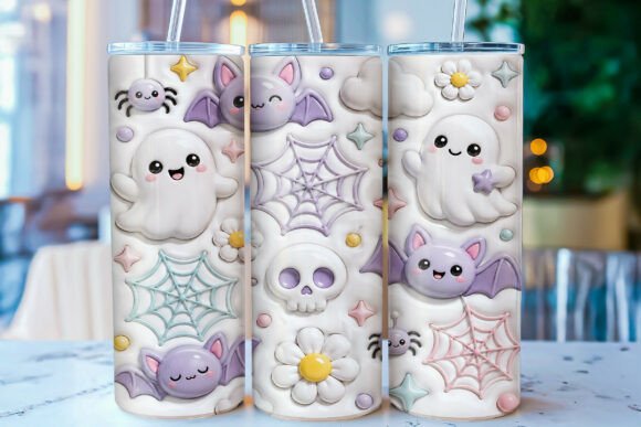 Inflated Cute Halloween Tumbler Wrap PNG
