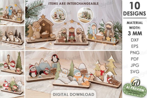 Interchangeable Christmas Stands Bundle laser cut file