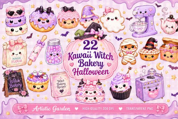 Kawaii Witch Bakery Halloween Clipart