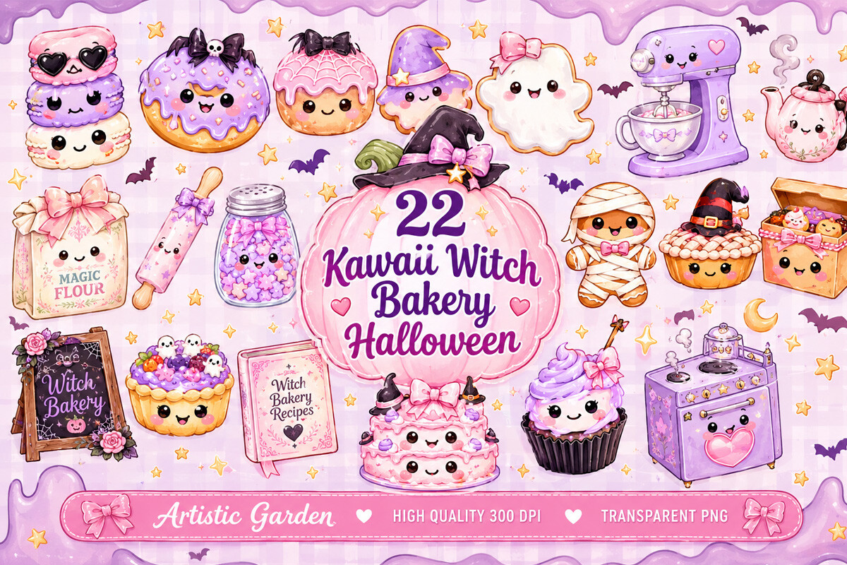 Kawaii Witch Bakery Halloween Clipart