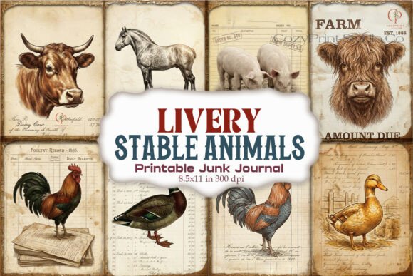 Livery Stable Animals Junk Journal Pages