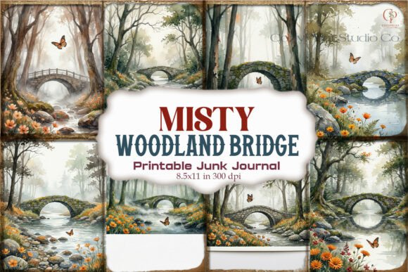 Misty Woodland Bridge Junk Journal Paper