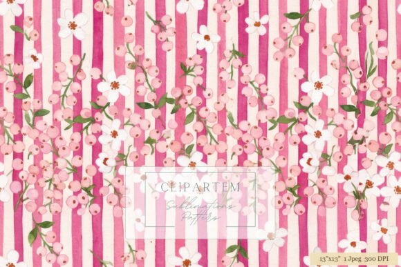 Pink Berry Blossom Floral Stripe Pattern
