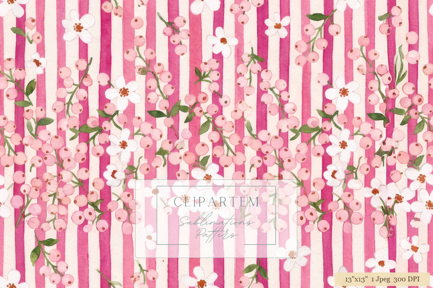 Pink Berry Blossom Floral Stripe Pattern