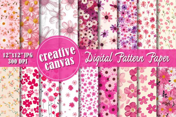 Pink Daisy Floral Seamless Patterns
