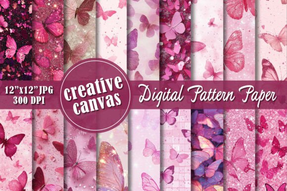 Pink Glitter Butterfly Seamless Patterns