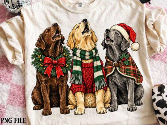 Retro Christmas Dogs PNG Graphic Illustrations By daily.arts